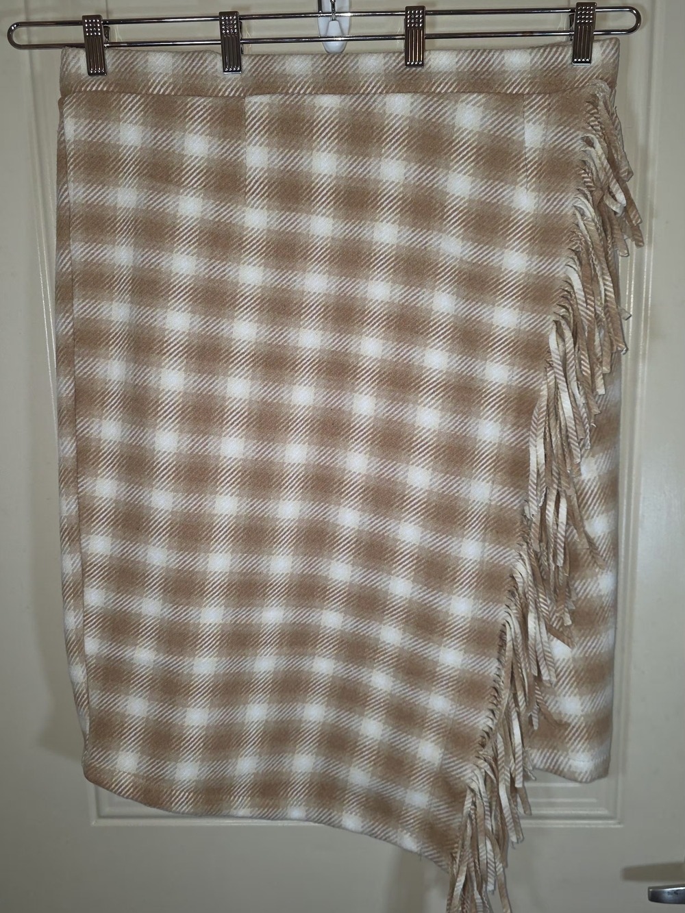 Time and Tru Plaid Fringed Faux Wrap Skirt Midi Skirt Brown & Cream XL - Picture 2 of 7